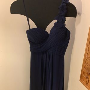Navy one shoulder bridesmaid long dress
